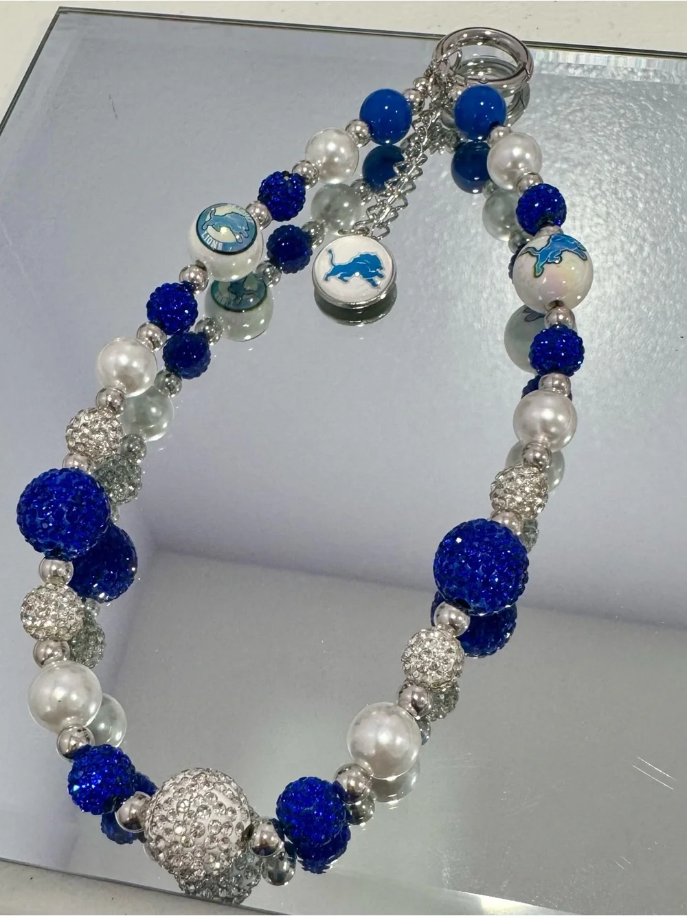 New Blue & Silver Beaded Detroit Lions Phone Chain